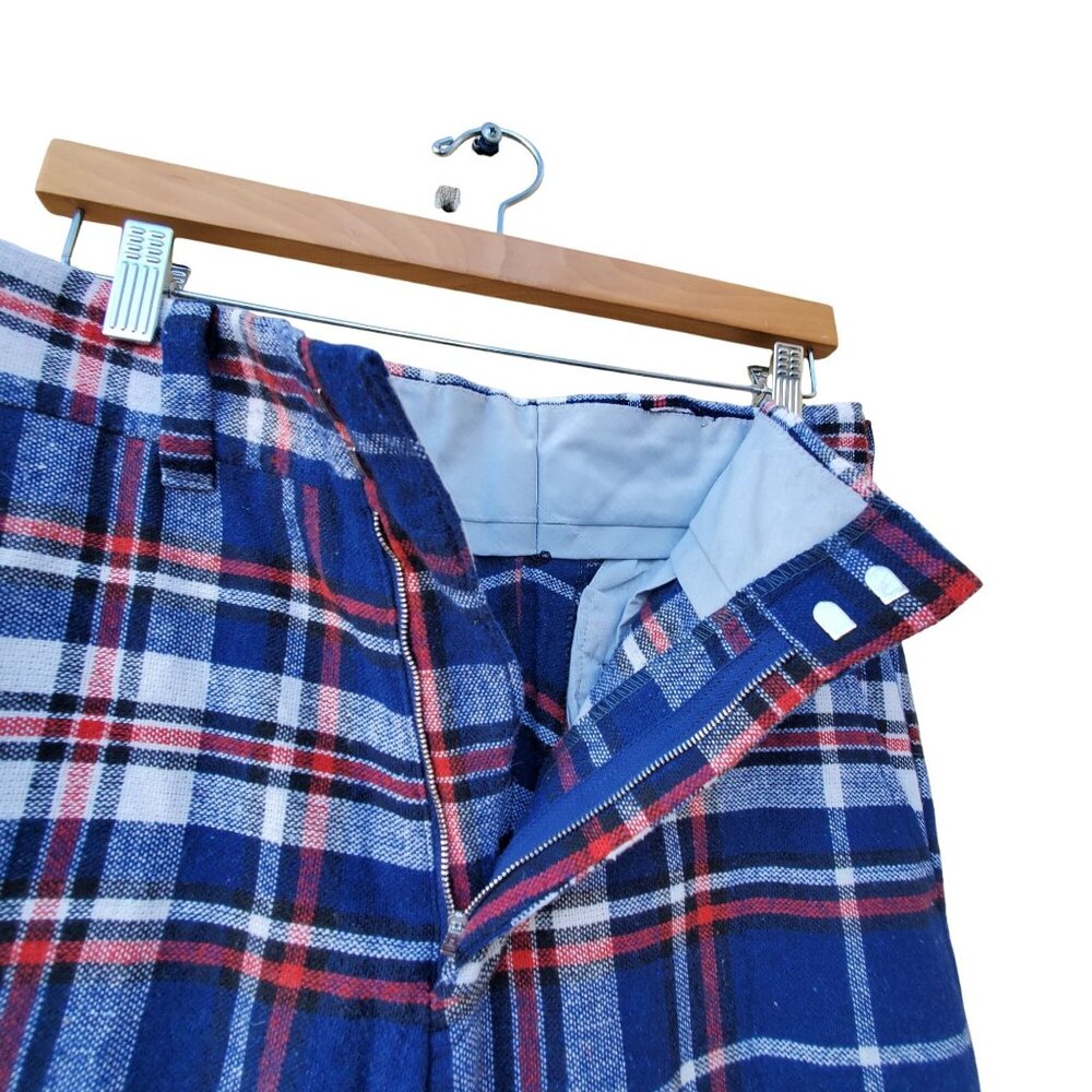 Vintage 60s Mod Pants Women 4 Blue Red White Plaid Flared Cuffed NWOT 29" Waist - Picture 2 of 15